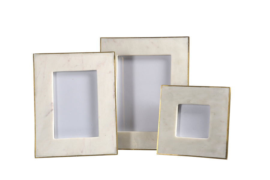 Picture Frame - White Marble w/ Brass; 4 x 6 Photo