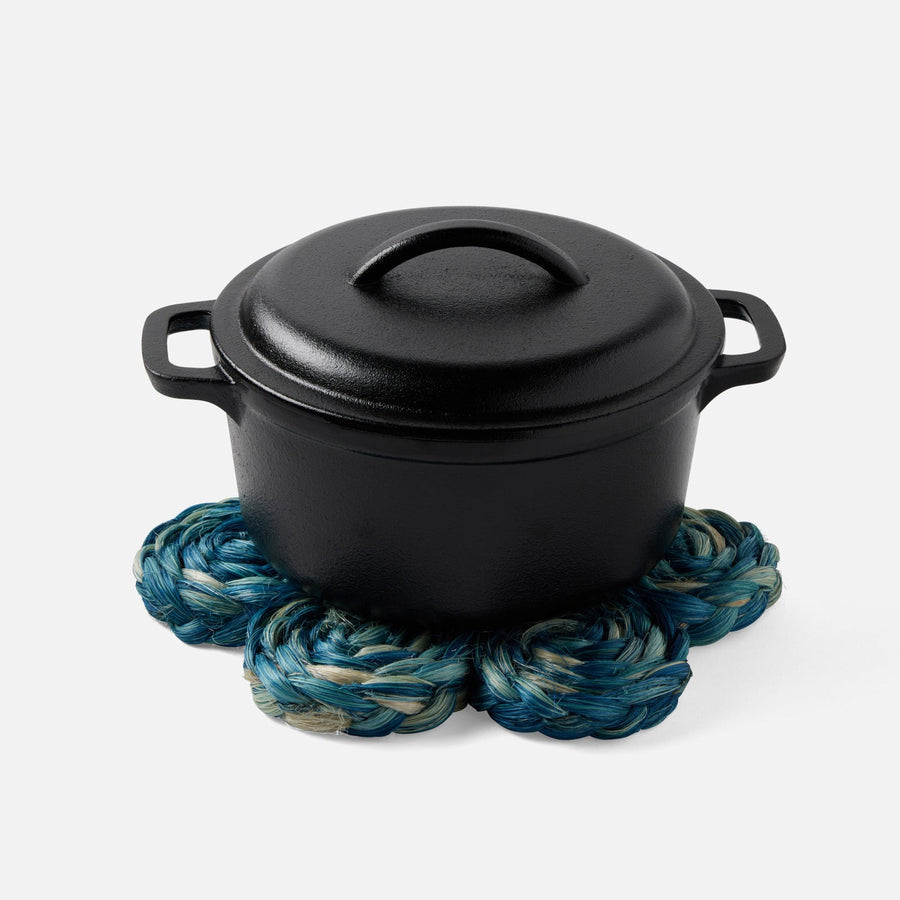 Keenan Deep Blue Bleached Bubbles Pot Trivets Abaca