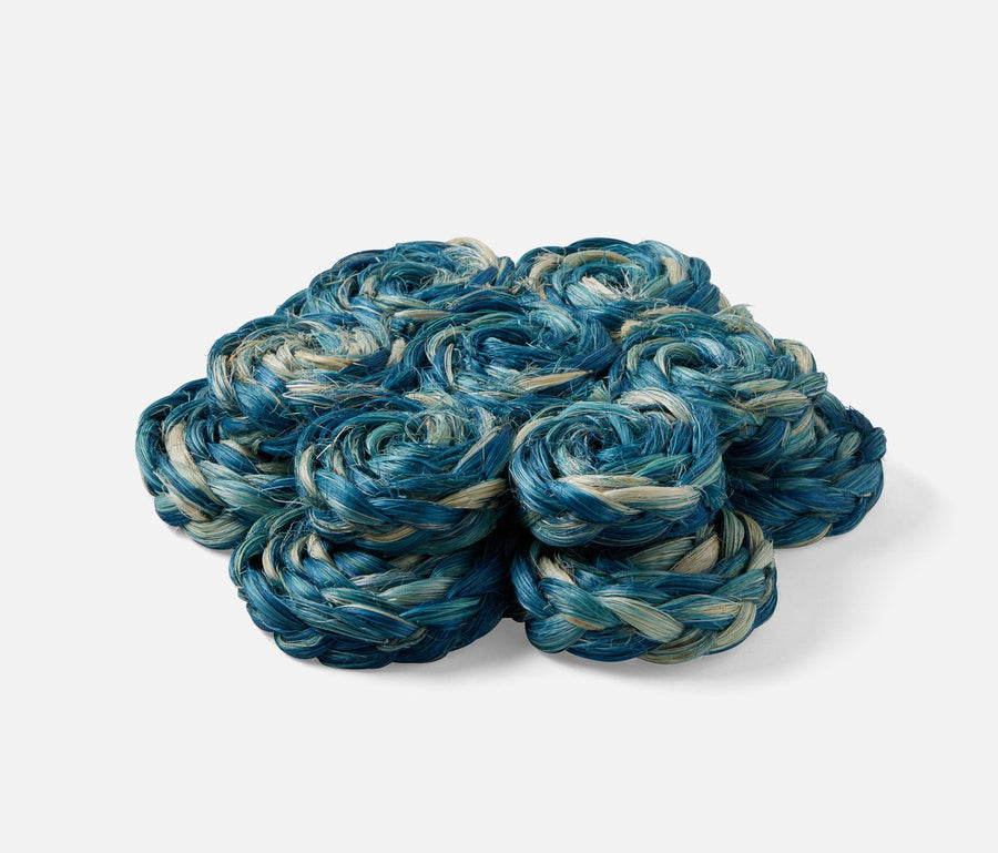 Keenan Deep Blue Bleached Bubbles Pot Trivets Abaca