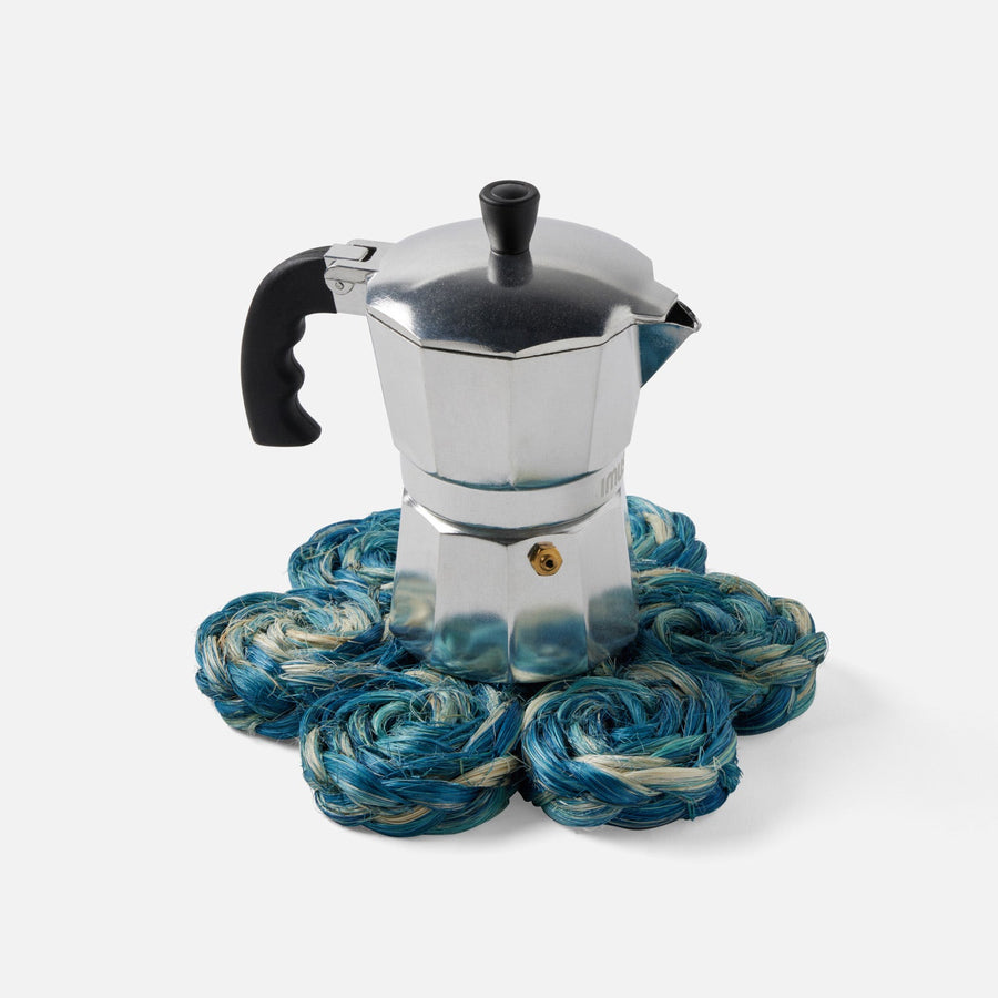 Keenan Deep Blue Bleached Bubbles Pot Trivets Abaca