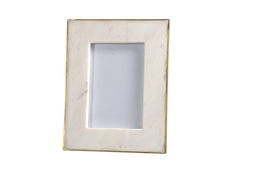 Picture Frame - White Marble w/ Brass; 4 x 6 Photo