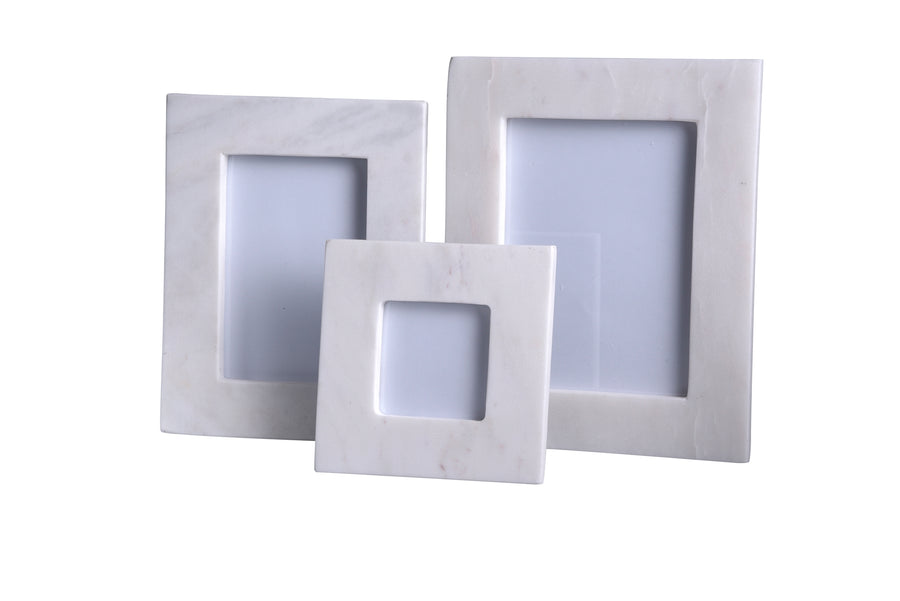 Picture Frame - White Marble; 3.5 x 3.5 Photo