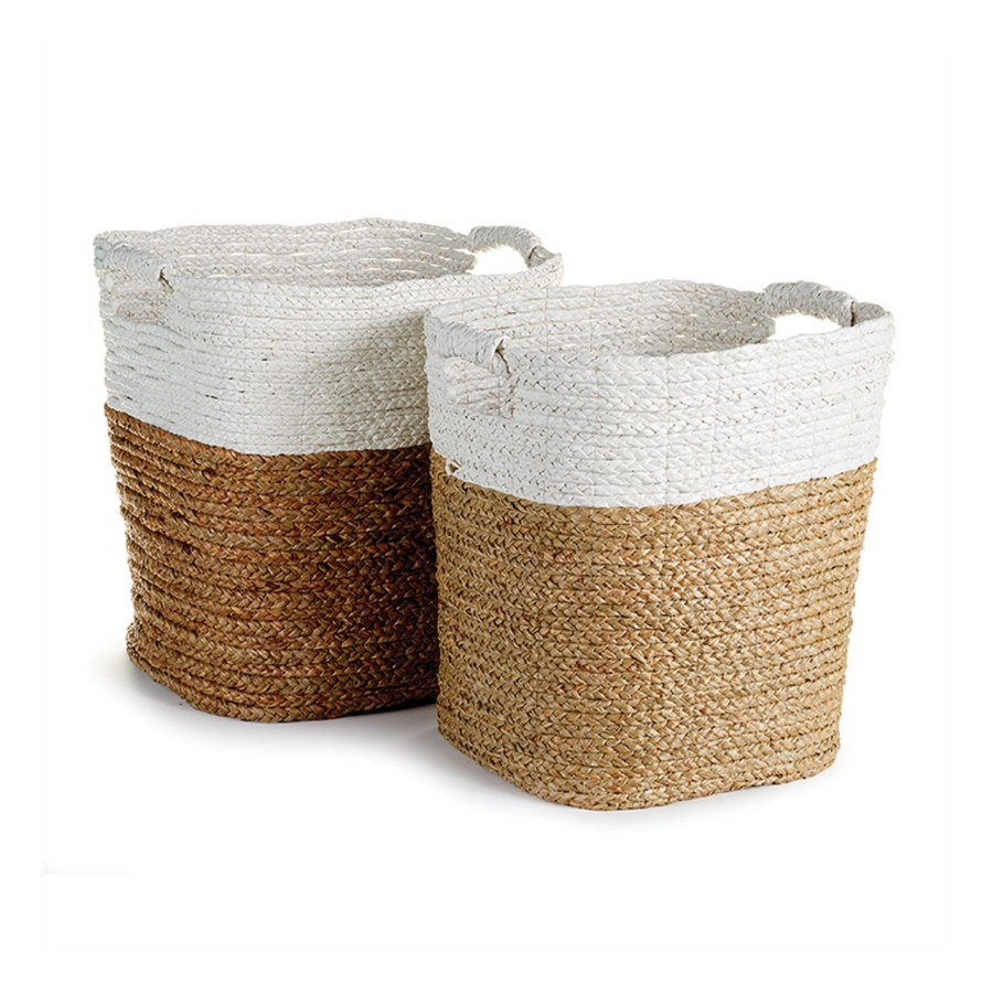 Fashion forward, with mixed weaves, natural materials and enhanced details. Even the rich mix of colors speak to the fashionista quality these baskets have.